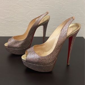 Christian Louboutin Glitter Peep Toe Platform Lady Peep